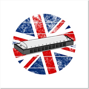 Harmonica UK Flag Britain Harmonicist British Musician Posters and Art